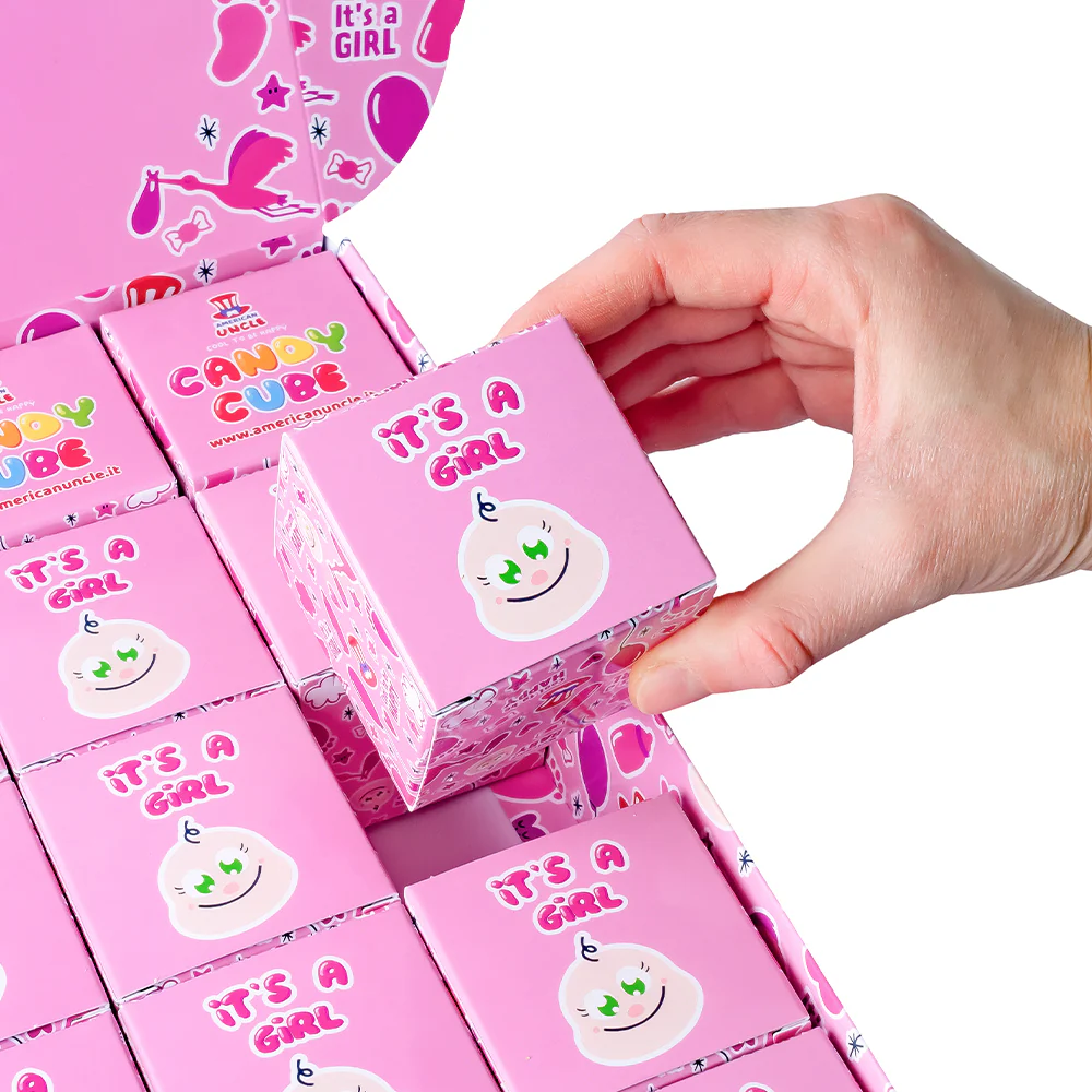 Candy Cube Kit “It’s a girl”, scatoline di caramelle gommose da 50g ideali per il baby shower o nascita (25, 50 o 75 pz) - Image 3